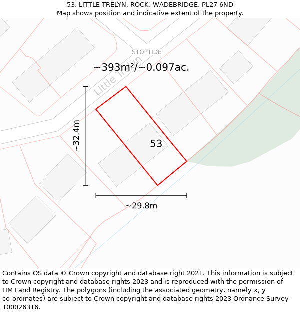 53, LITTLE TRELYN, ROCK, WADEBRIDGE, PL27 6ND: Plot and title map