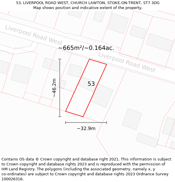 53, LIVERPOOL ROAD WEST, CHURCH LAWTON, STOKE-ON-TRENT, ST7 3DG: Plot and title map