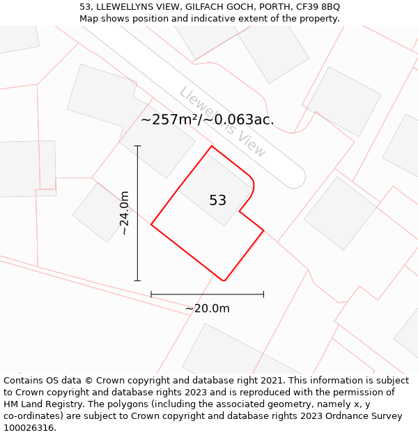 53, LLEWELLYNS VIEW, GILFACH GOCH, PORTH, CF39 8BQ: Plot and title map
