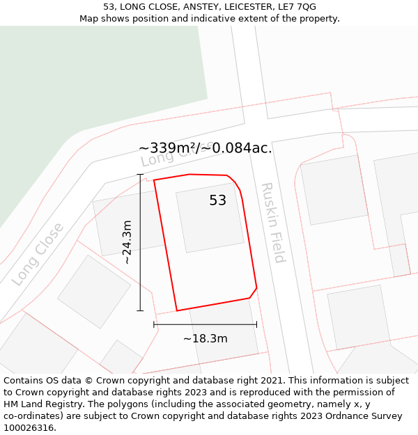 53, LONG CLOSE, ANSTEY, LEICESTER, LE7 7QG: Plot and title map