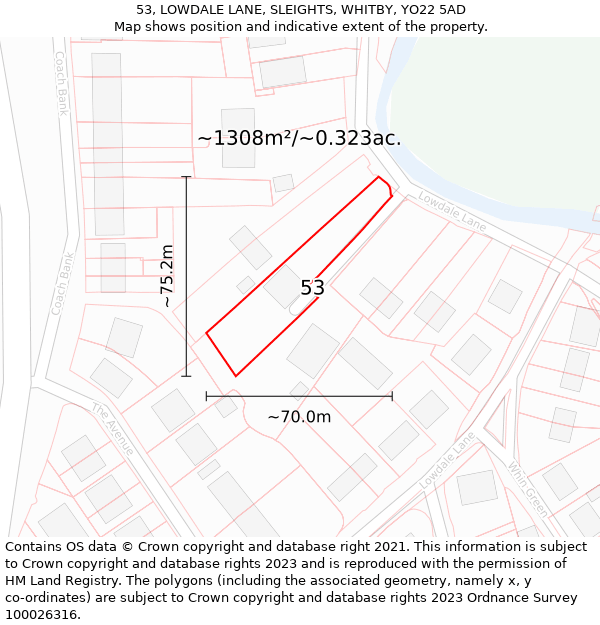 53, LOWDALE LANE, SLEIGHTS, WHITBY, YO22 5AD: Plot and title map