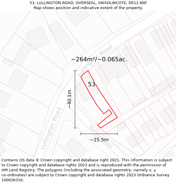 53, LULLINGTON ROAD, OVERSEAL, SWADLINCOTE, DE12 6NF: Plot and title map