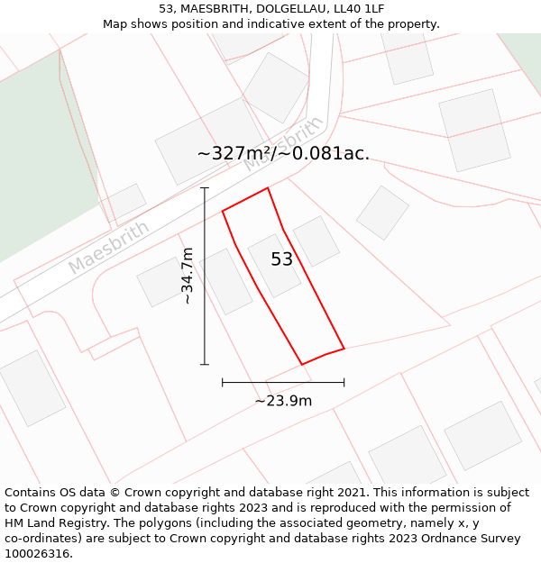 53, MAESBRITH, DOLGELLAU, LL40 1LF: Plot and title map