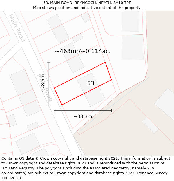 53, MAIN ROAD, BRYNCOCH, NEATH, SA10 7PE: Plot and title map