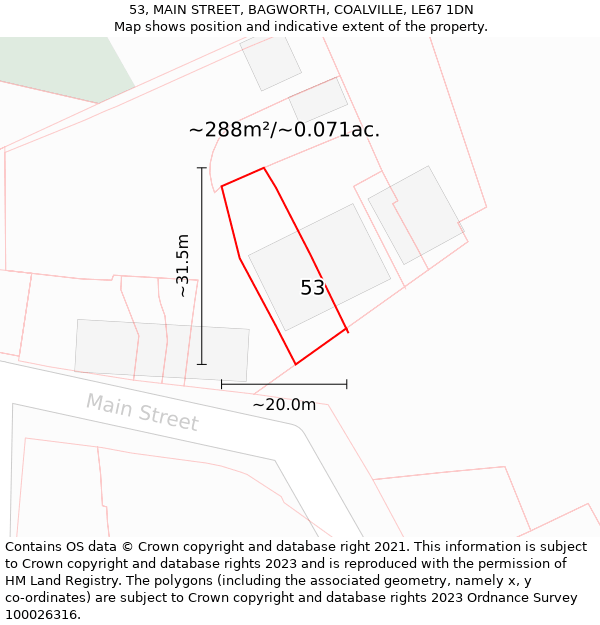 53, MAIN STREET, BAGWORTH, COALVILLE, LE67 1DN: Plot and title map