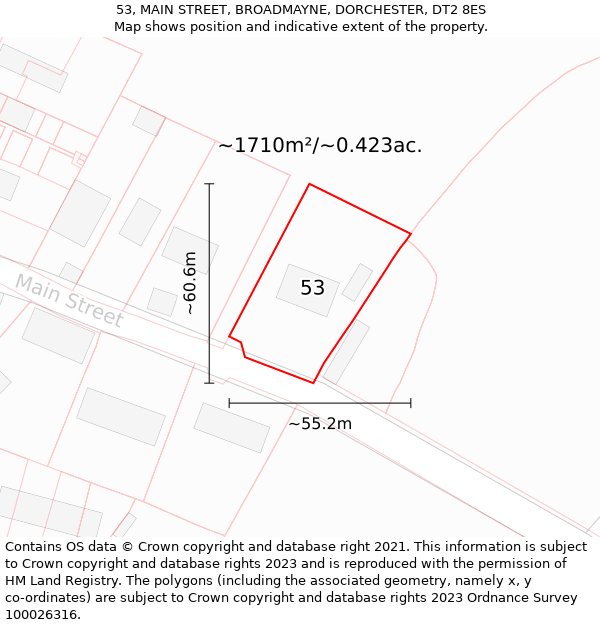 53, MAIN STREET, BROADMAYNE, DORCHESTER, DT2 8ES: Plot and title map