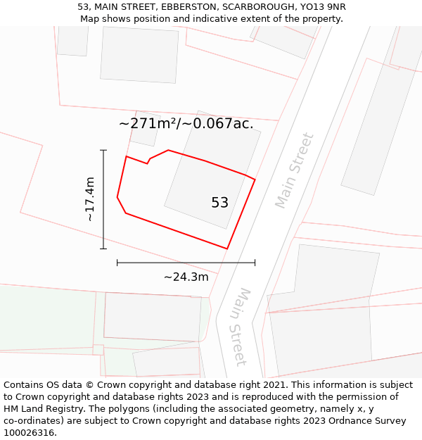 53, MAIN STREET, EBBERSTON, SCARBOROUGH, YO13 9NR: Plot and title map