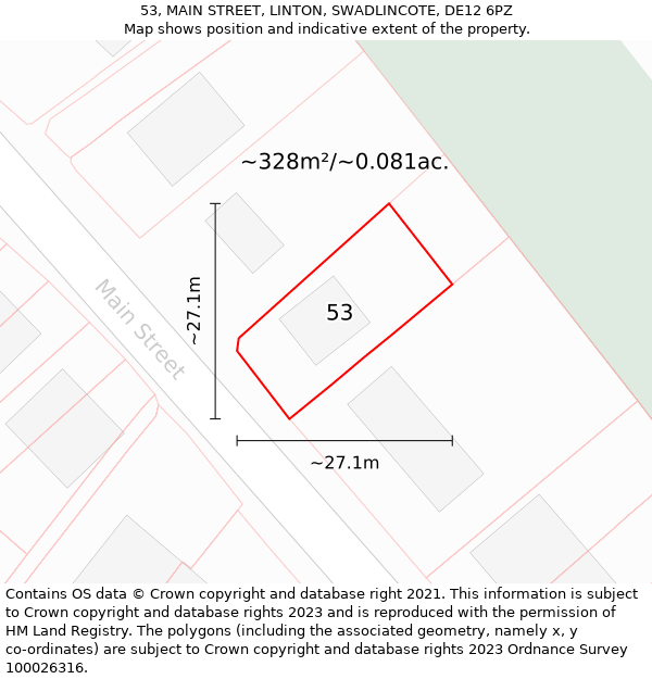 53, MAIN STREET, LINTON, SWADLINCOTE, DE12 6PZ: Plot and title map