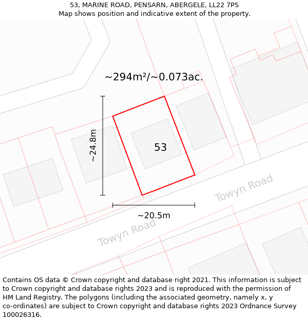 53, MARINE ROAD, PENSARN, ABERGELE, LL22 7PS: Plot and title map