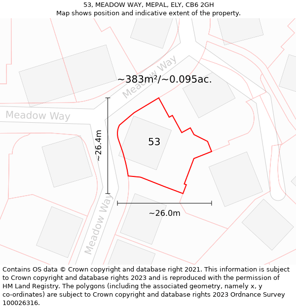 53, MEADOW WAY, MEPAL, ELY, CB6 2GH: Plot and title map