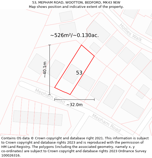 53, MEPHAM ROAD, WOOTTON, BEDFORD, MK43 9EW: Plot and title map