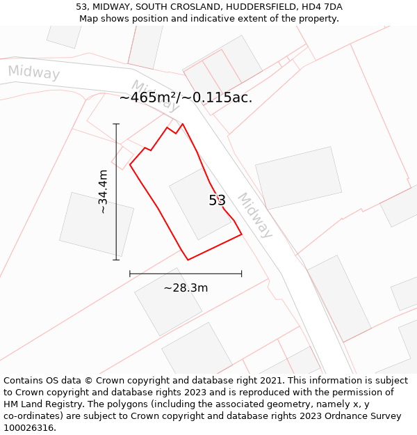 53, MIDWAY, SOUTH CROSLAND, HUDDERSFIELD, HD4 7DA: Plot and title map