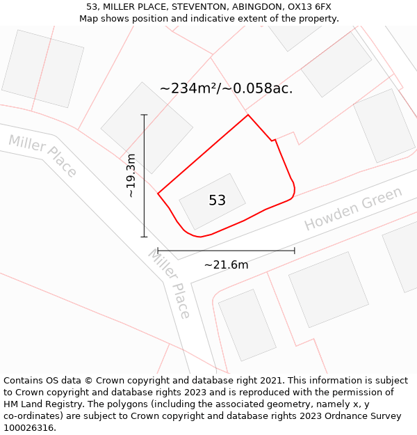 53, MILLER PLACE, STEVENTON, ABINGDON, OX13 6FX: Plot and title map