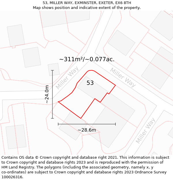 53, MILLER WAY, EXMINSTER, EXETER, EX6 8TH: Plot and title map