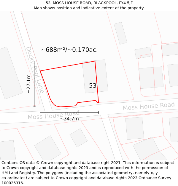 53, MOSS HOUSE ROAD, BLACKPOOL, FY4 5JF: Plot and title map