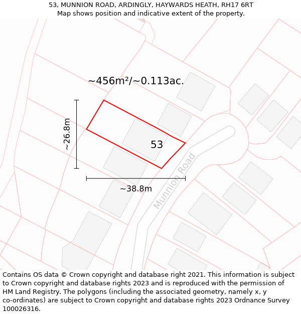 53, MUNNION ROAD, ARDINGLY, HAYWARDS HEATH, RH17 6RT: Plot and title map