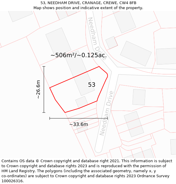 53, NEEDHAM DRIVE, CRANAGE, CREWE, CW4 8FB: Plot and title map