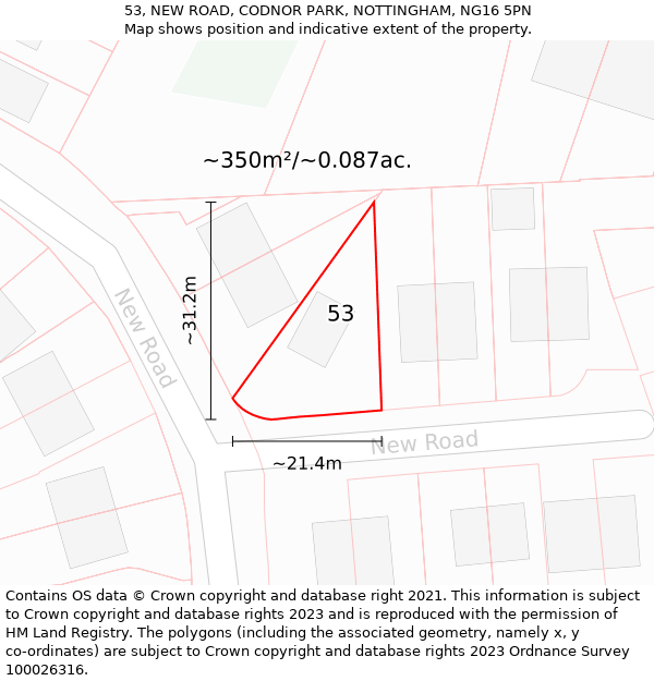 53, NEW ROAD, CODNOR PARK, NOTTINGHAM, NG16 5PN: Plot and title map