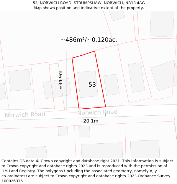 53, NORWICH ROAD, STRUMPSHAW, NORWICH, NR13 4AG: Plot and title map