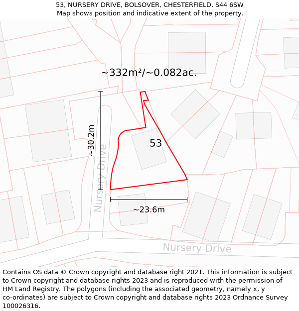 53, NURSERY DRIVE, BOLSOVER, CHESTERFIELD, S44 6SW: Plot and title map