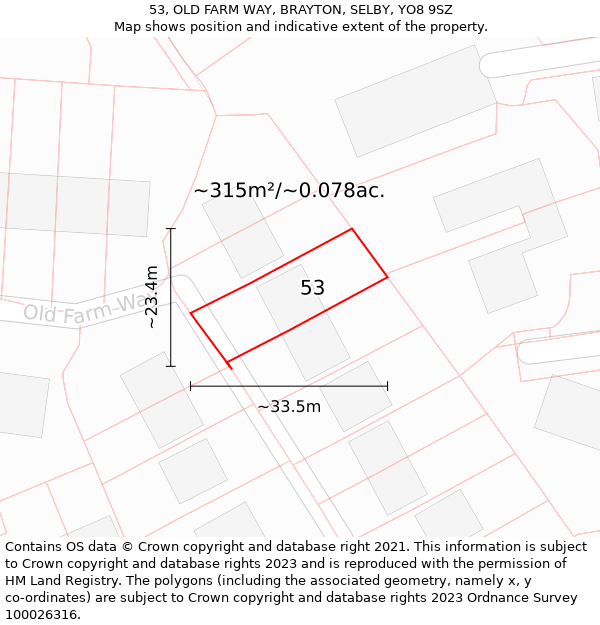 53, OLD FARM WAY, BRAYTON, SELBY, YO8 9SZ: Plot and title map