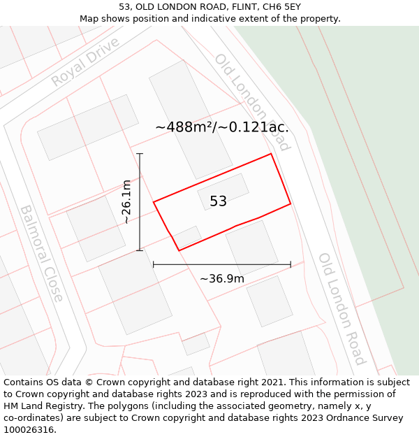 53, OLD LONDON ROAD, FLINT, CH6 5EY: Plot and title map