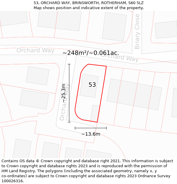 53, ORCHARD WAY, BRINSWORTH, ROTHERHAM, S60 5LZ: Plot and title map