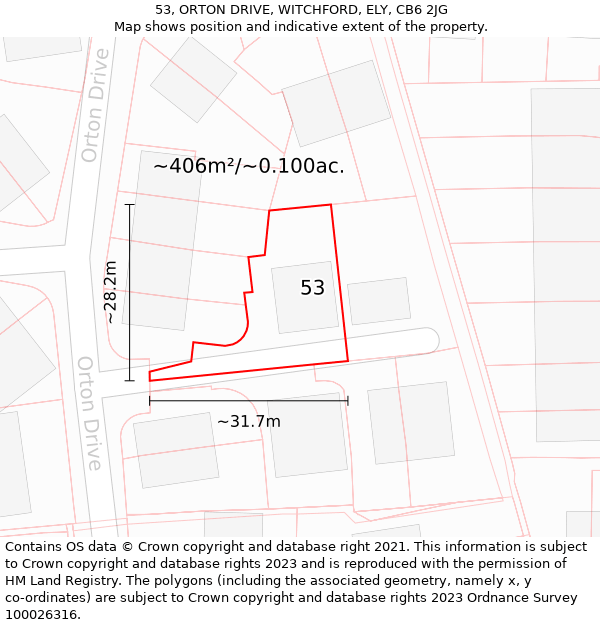 53, ORTON DRIVE, WITCHFORD, ELY, CB6 2JG: Plot and title map