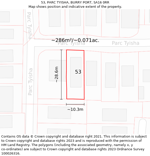 53, PARC TYISHA, BURRY PORT, SA16 0RR: Plot and title map