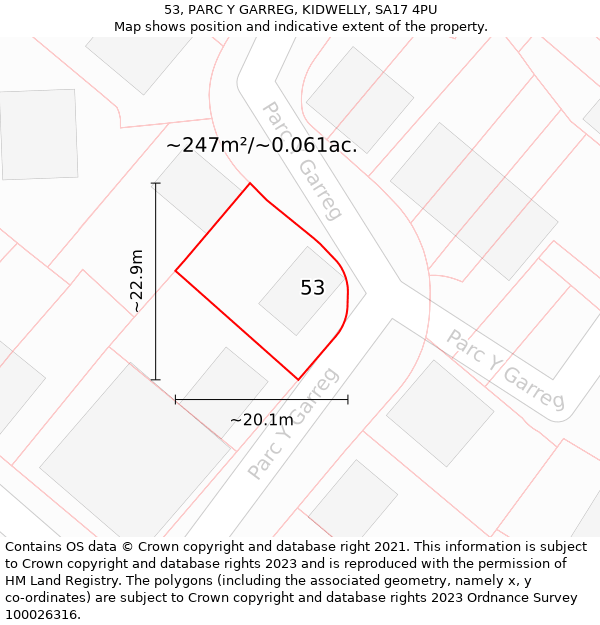 53, PARC Y GARREG, KIDWELLY, SA17 4PU: Plot and title map