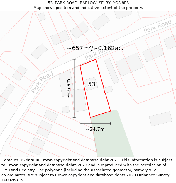 53, PARK ROAD, BARLOW, SELBY, YO8 8ES: Plot and title map