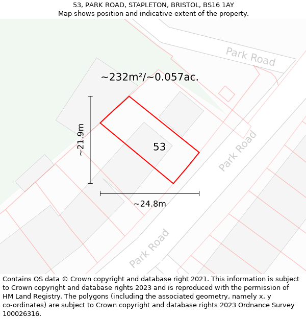 53, PARK ROAD, STAPLETON, BRISTOL, BS16 1AY: Plot and title map