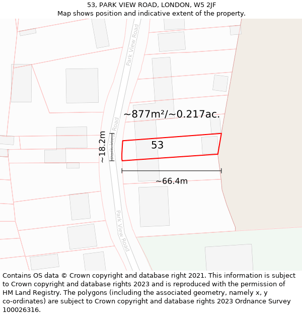 53, PARK VIEW ROAD, LONDON, W5 2JF: Plot and title map