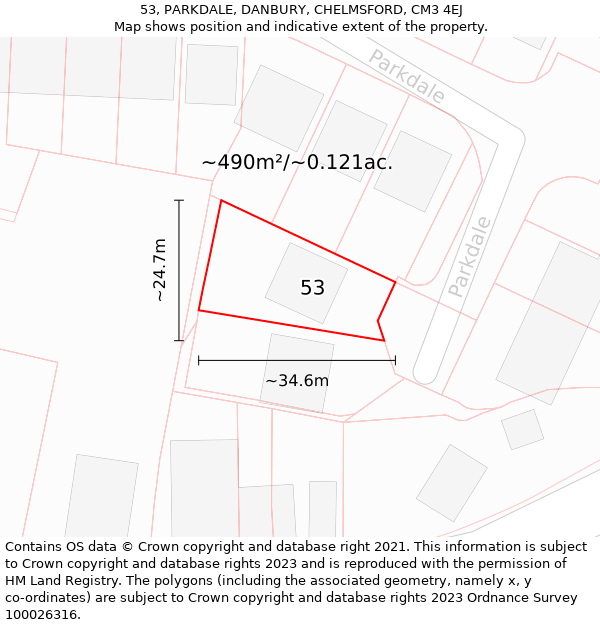 53, PARKDALE, DANBURY, CHELMSFORD, CM3 4EJ: Plot and title map