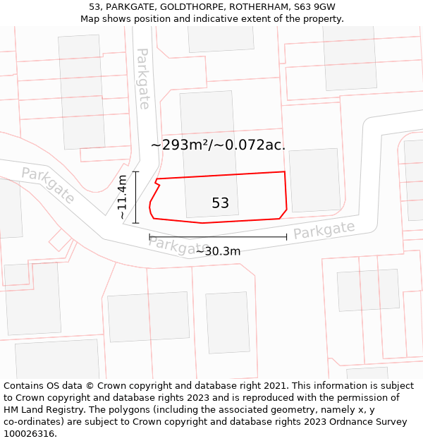 53, PARKGATE, GOLDTHORPE, ROTHERHAM, S63 9GW: Plot and title map