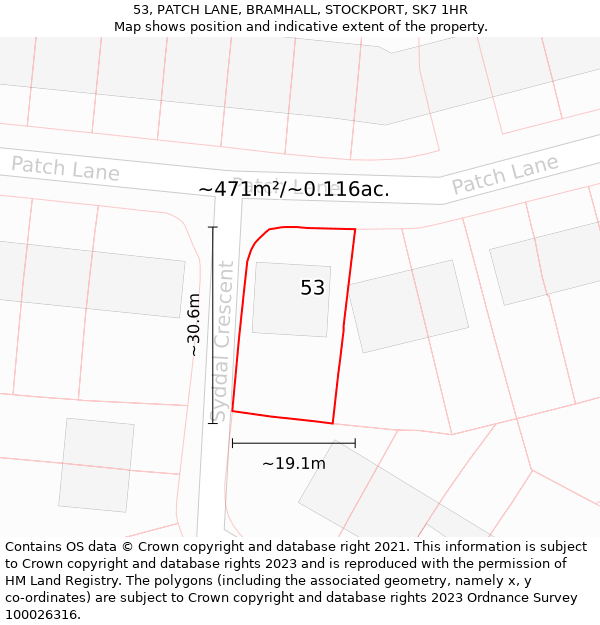 53, PATCH LANE, BRAMHALL, STOCKPORT, SK7 1HR: Plot and title map