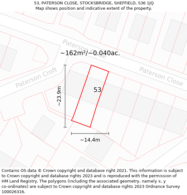 53, PATERSON CLOSE, STOCKSBRIDGE, SHEFFIELD, S36 1JQ: Plot and title map