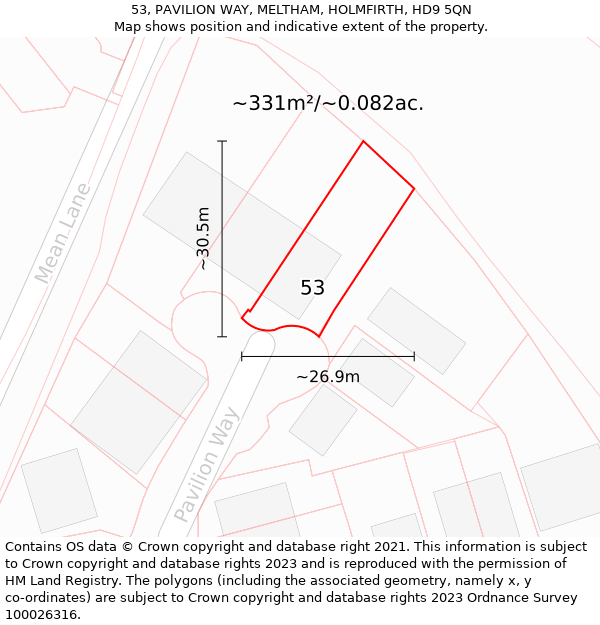 53, PAVILION WAY, MELTHAM, HOLMFIRTH, HD9 5QN: Plot and title map