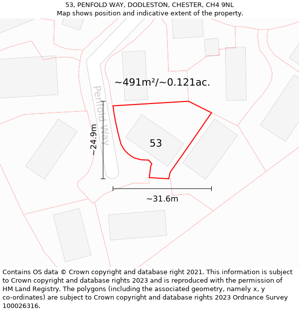 53, PENFOLD WAY, DODLESTON, CHESTER, CH4 9NL: Plot and title map