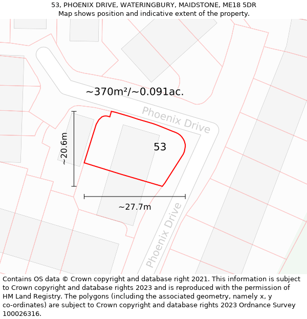 53, PHOENIX DRIVE, WATERINGBURY, MAIDSTONE, ME18 5DR: Plot and title map