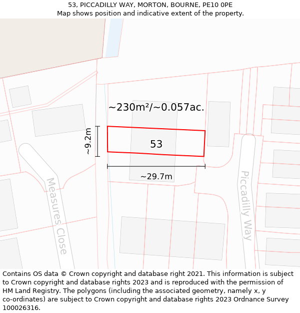 53, PICCADILLY WAY, MORTON, BOURNE, PE10 0PE: Plot and title map