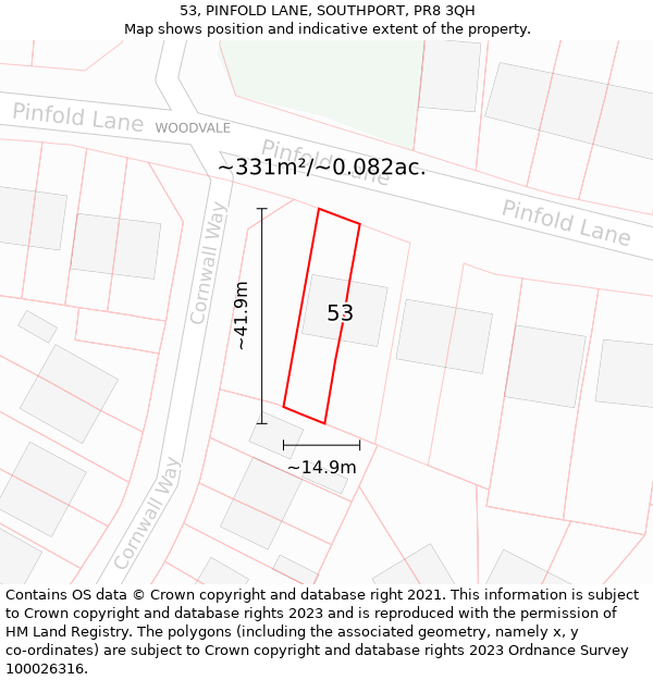 53, PINFOLD LANE, SOUTHPORT, PR8 3QH: Plot and title map