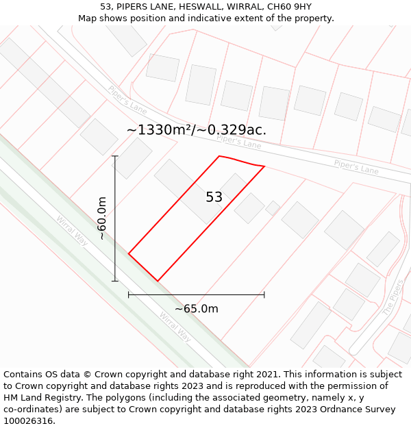 53, PIPERS LANE, HESWALL, WIRRAL, CH60 9HY: Plot and title map