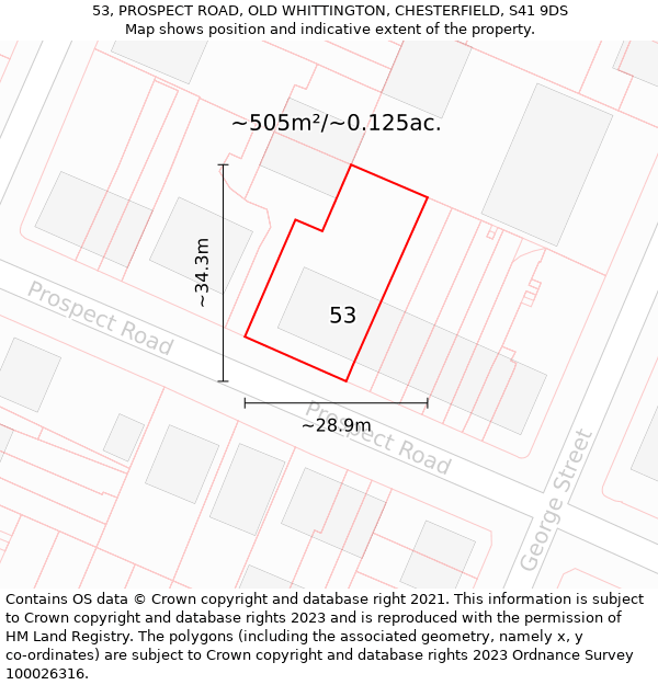 53, PROSPECT ROAD, OLD WHITTINGTON, CHESTERFIELD, S41 9DS: Plot and title map