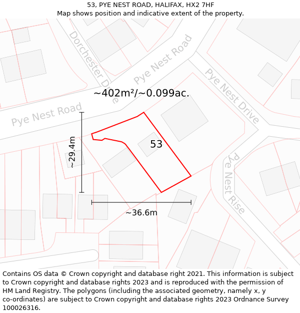 53, PYE NEST ROAD, HALIFAX, HX2 7HF: Plot and title map