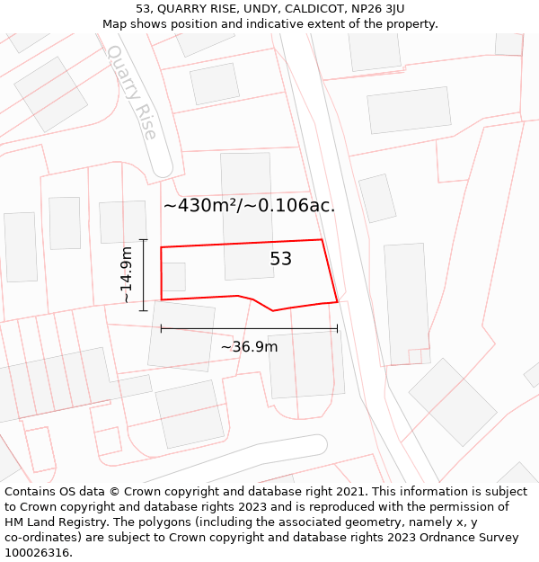 53, QUARRY RISE, UNDY, CALDICOT, NP26 3JU: Plot and title map