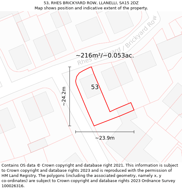 53, RHES BRICKYARD ROW, LLANELLI, SA15 2DZ: Plot and title map