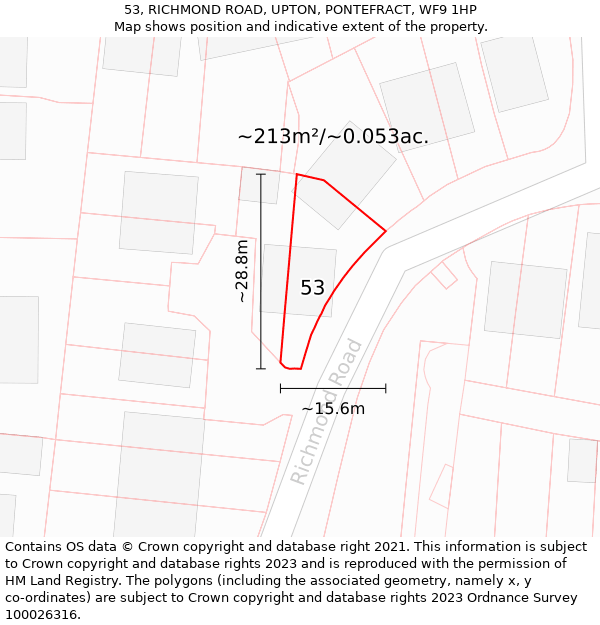 53, RICHMOND ROAD, UPTON, PONTEFRACT, WF9 1HP: Plot and title map