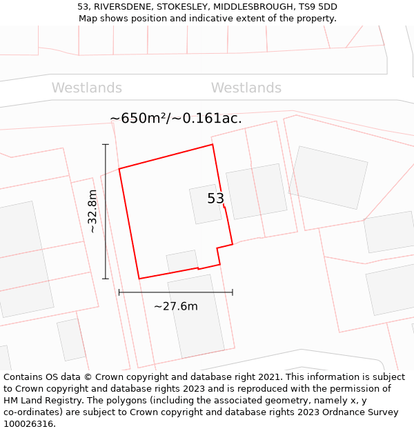 53, RIVERSDENE, STOKESLEY, MIDDLESBROUGH, TS9 5DD: Plot and title map