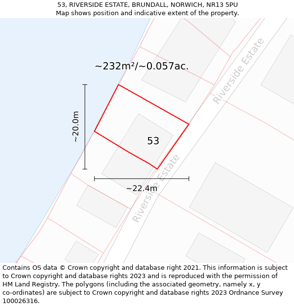 53, RIVERSIDE ESTATE, BRUNDALL, NORWICH, NR13 5PU: Plot and title map